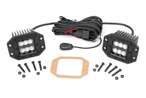 Rough Country Black Series LED Light Pair, 2-inch Square, Flush Mount