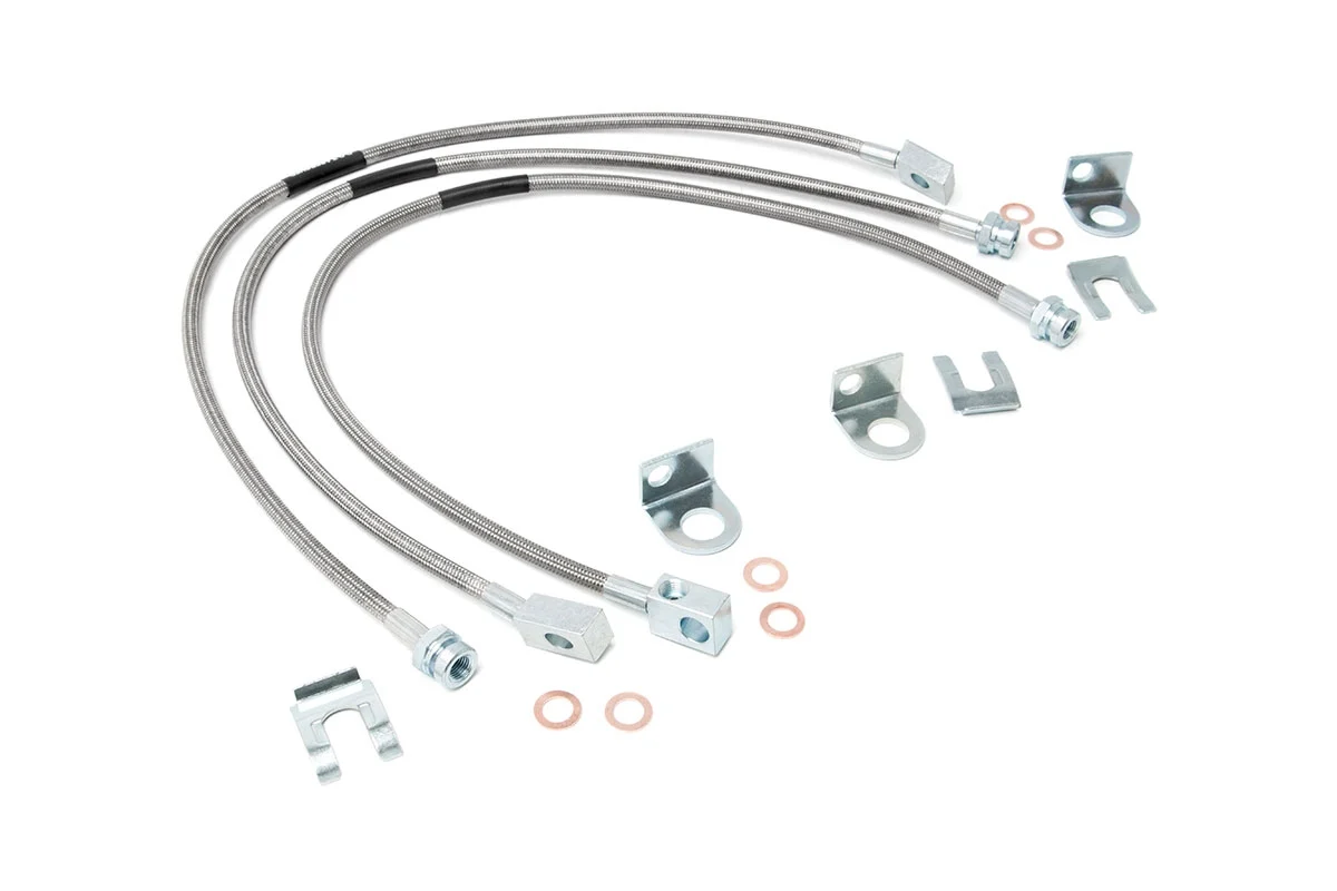 Rough Country Jeep Front & Rear Stainless Steel Brake Lines, 4-6in Lifts (XJ, YJ, TJ)