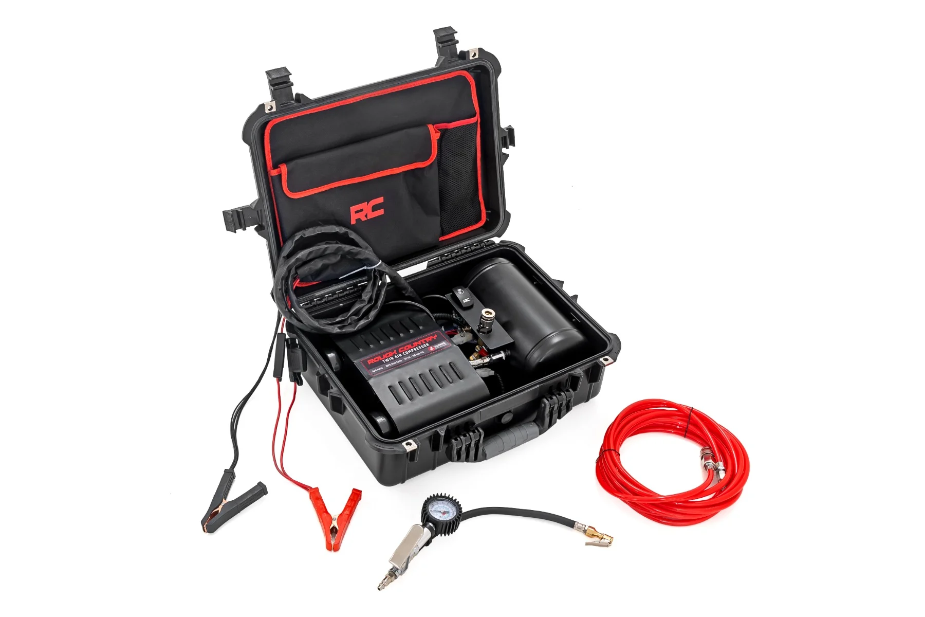 Rough Country Portable Twin Motor Air Compressor w Carry Case, 12 Volt, 150PSI, 6.16 CFM